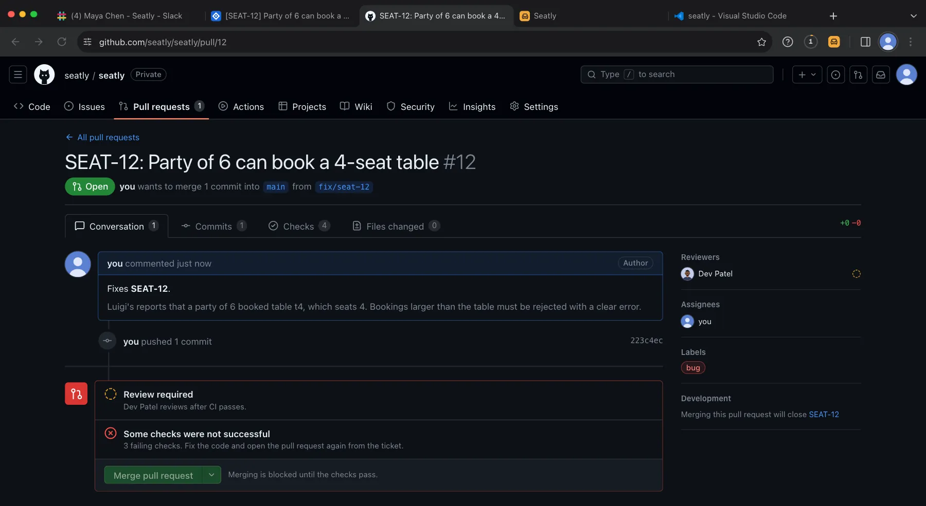 Arclab Sim: GitHub pull request #12 with review required and merging blocked because 3 checks failed